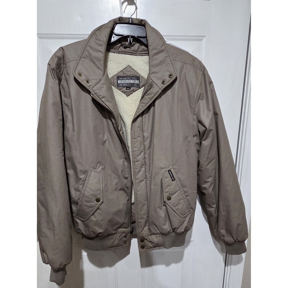 Members Only Tan Vtg 90s Bomber Jacket Men 40L With Removable Lining